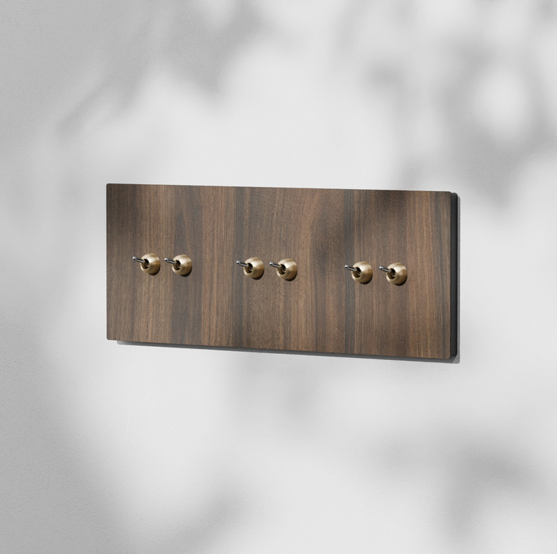 3 Doble Conmutador (nogal) 1 MODU X3. NOGAL 3 DOBLE INTERRUPTOR LATON