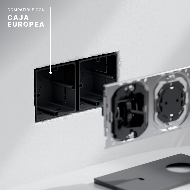 Conmutador x2 + Schuko x2 | Marco triple | Betón 2 Conmutador x2 + Schuko x2 | Marco triple | Betón