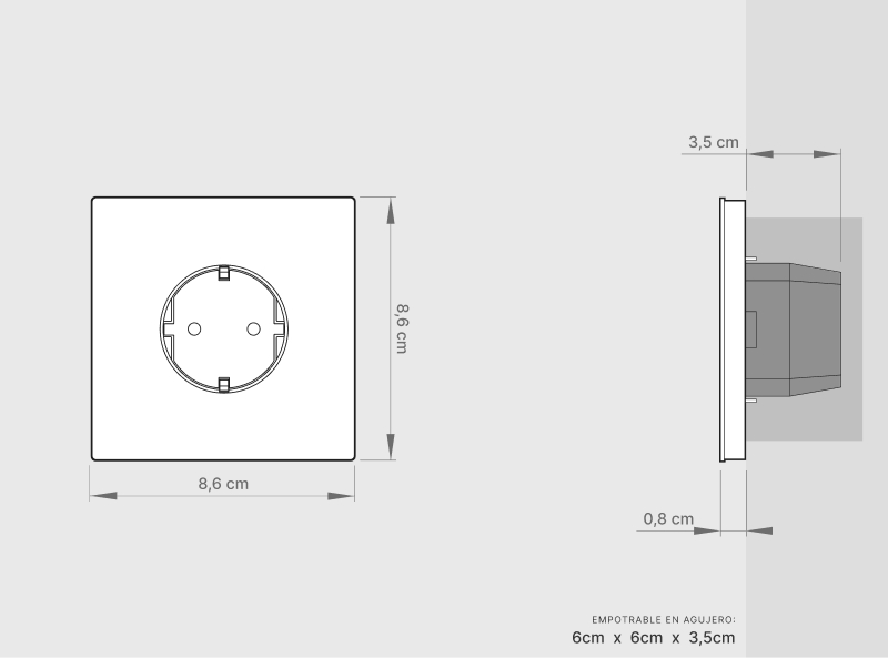 Enchufe schuko | Marco individual | Betón 3 Enchufe schuko | Marco individual | Betón