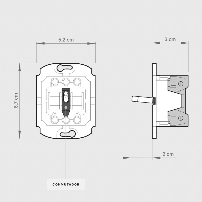 Pack Conmutador | Latón · Aluminio · Negro 6 dimensiones Pack Interruptor Conmutador aluminio
