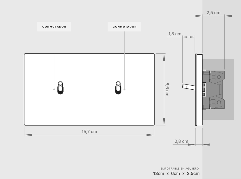 Conmutador x2 | Marco doble | Betón 3 Conmutador x2 | Marco doble | Betón