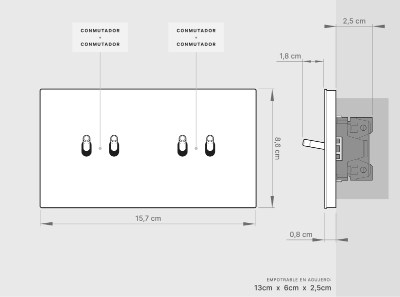 Conmutador x4 | Marco doble | Betón 3 Conmutador x4 | Marco doble | Betón