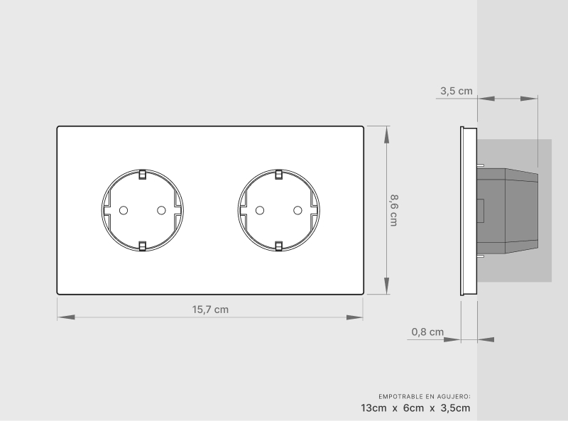Enchufe schuko doble | Marco doble | Betón 3 Enchufe schuko doble | Marco doble | Betón