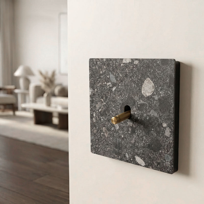 Cruzamiento | Marco individual | Betón 3 interruptor cruzamiento latón acabado piedra