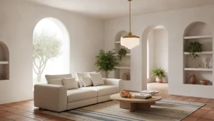 Cómo Instalar una Lámpara de Techo: Guía Paso a Paso 2 Lámpara de techo de diseño moderno encendida en un salón luminoso de estilo mediterráneo